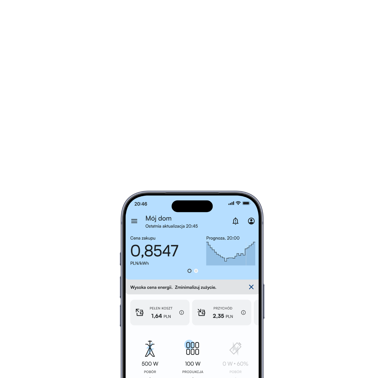 Aplikacja Energynat ONE - ekran Mój dom